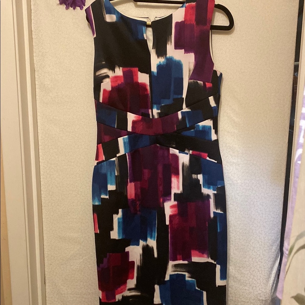 Abstract Multicolor Sleeveless Dress by Ellen Tracy